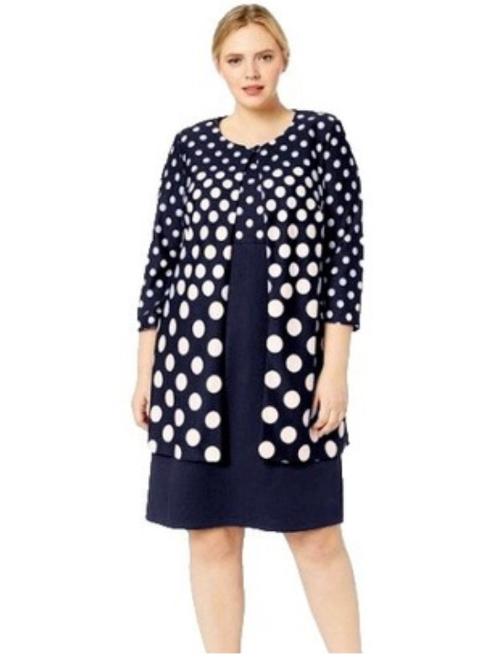 Danny & Nicole Navy and White Polka Dot Midi Dress set 3/4 sleeve plus size 20W